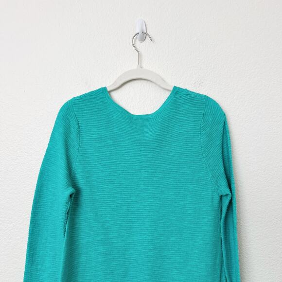[Eileen Fisher] Turquoise Linen Cotton Blend Long Sleeve V-Neck Sweater Size XS - Picture 6 of 10